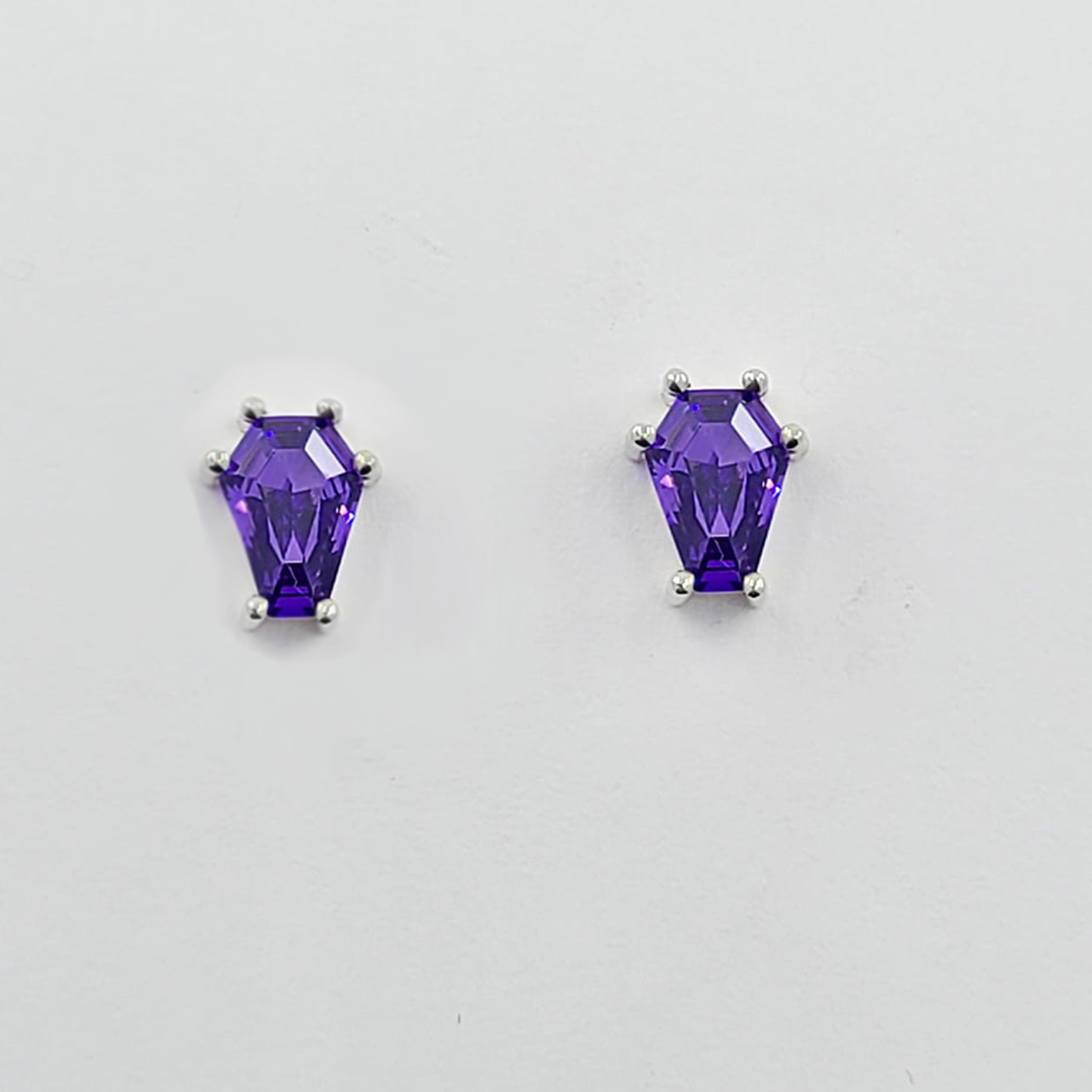 Collection of Small Magic Purple Coffin Earrings in a gallery layout