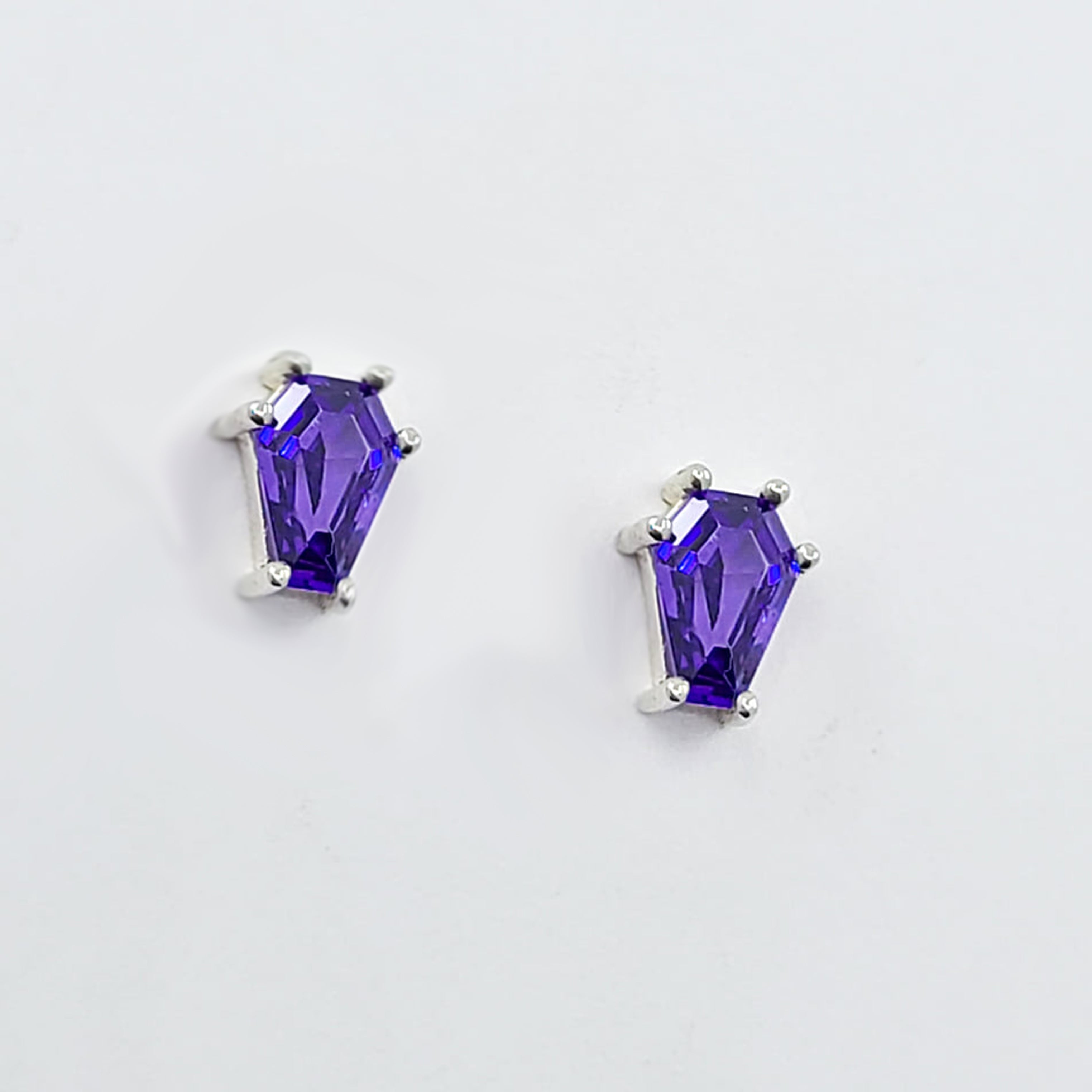 Collection of Small Magic Purple Coffin Earrings in a gallery layout