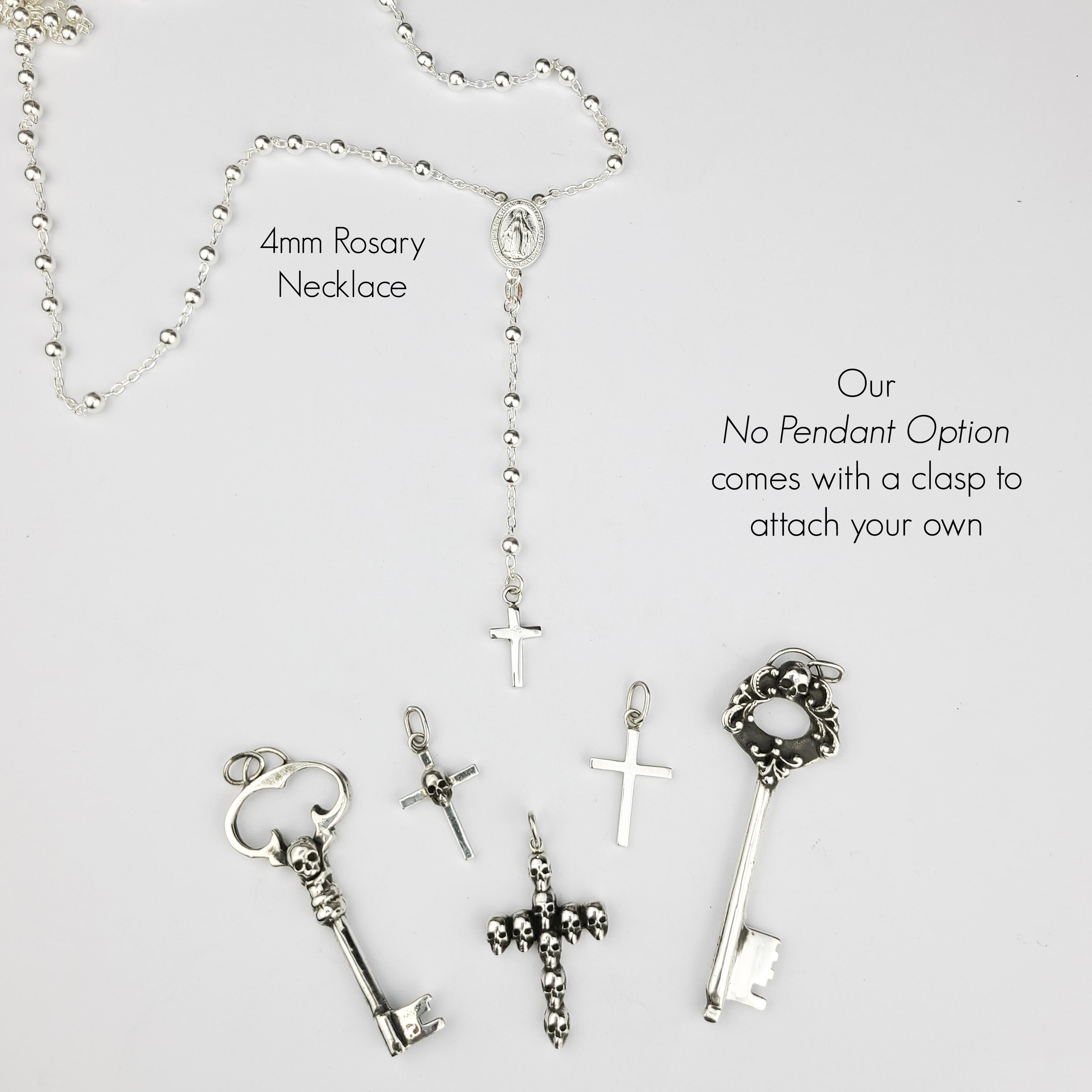 Collection of 4mm Rosary Prayer Bead Necklace in a gallery layout