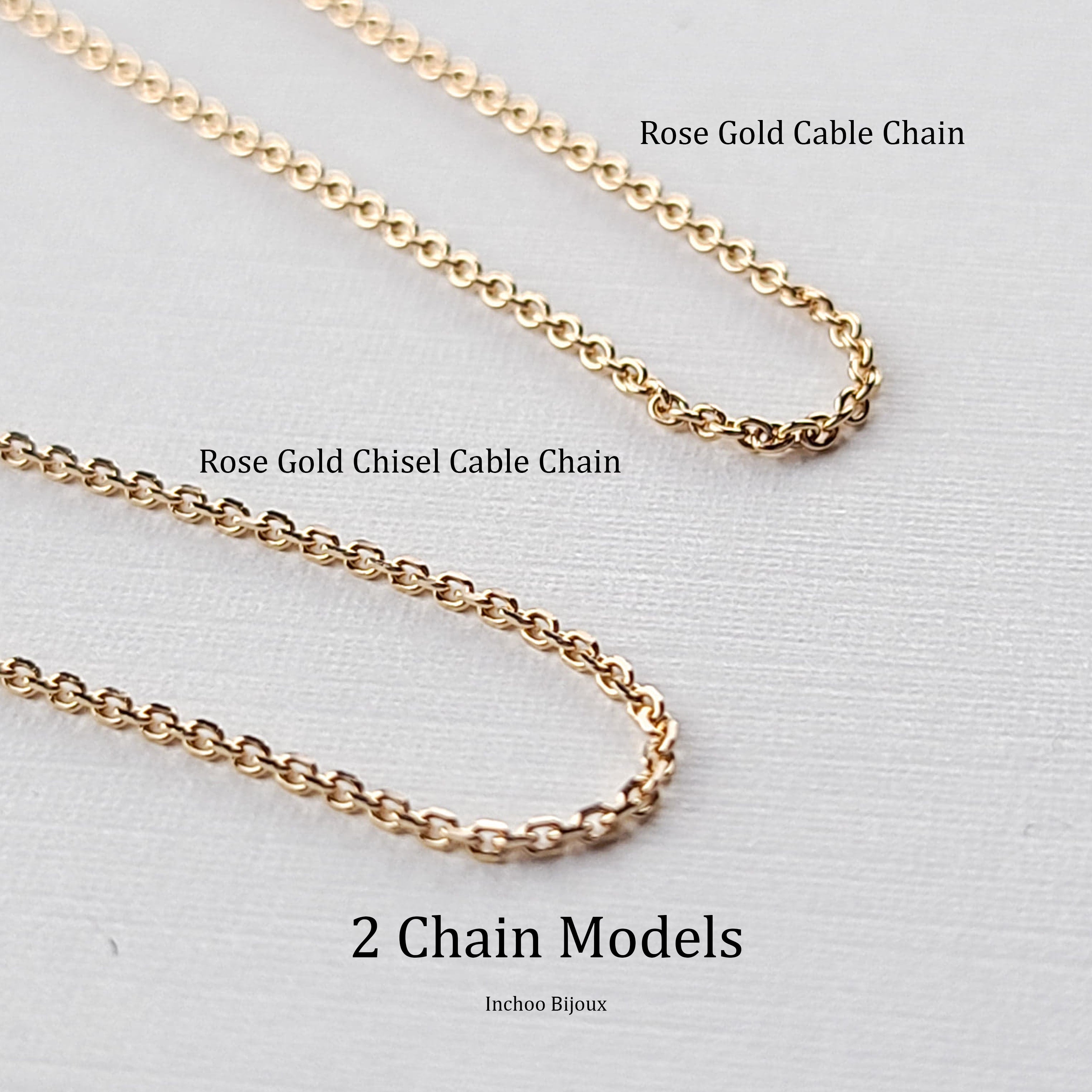 Collection of Thin Rose Gold Cable Chain 10K - 14K in a gallery layout