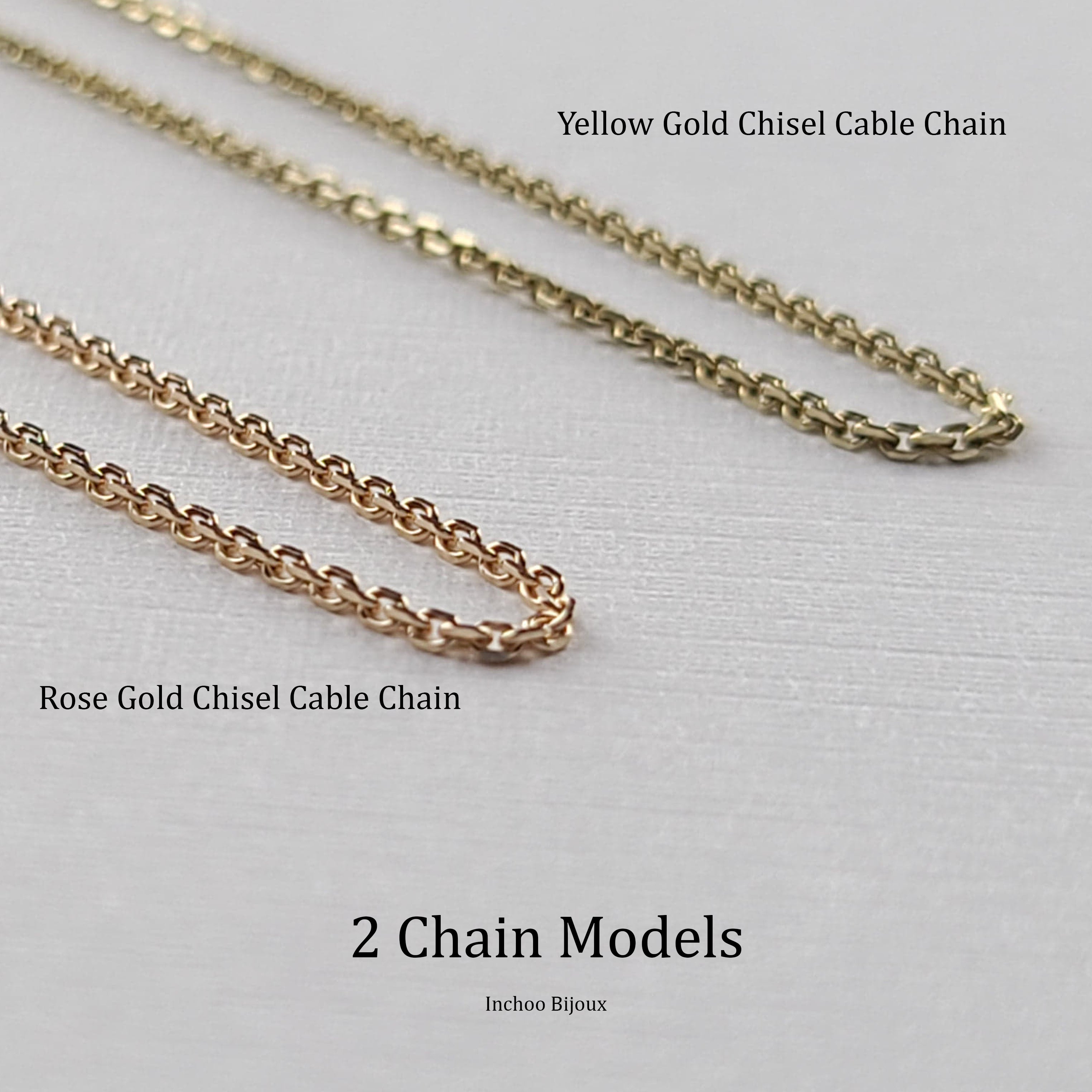 Collection of Thin Rose Gold Cable Chain 10K - 14K in a gallery layout