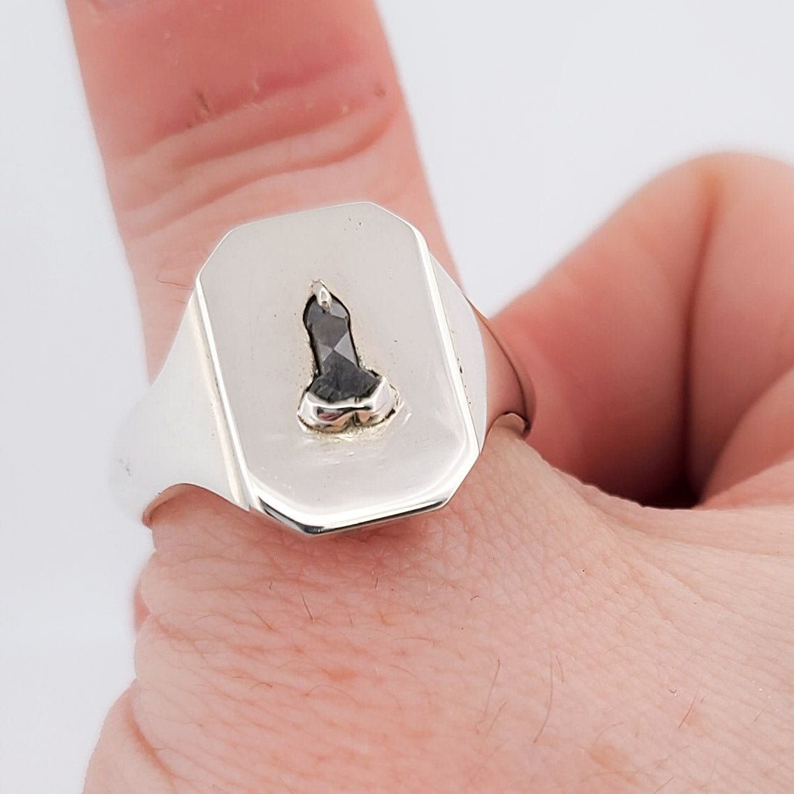 Mature Salt and Pepper Diamond Penis Signet Ring