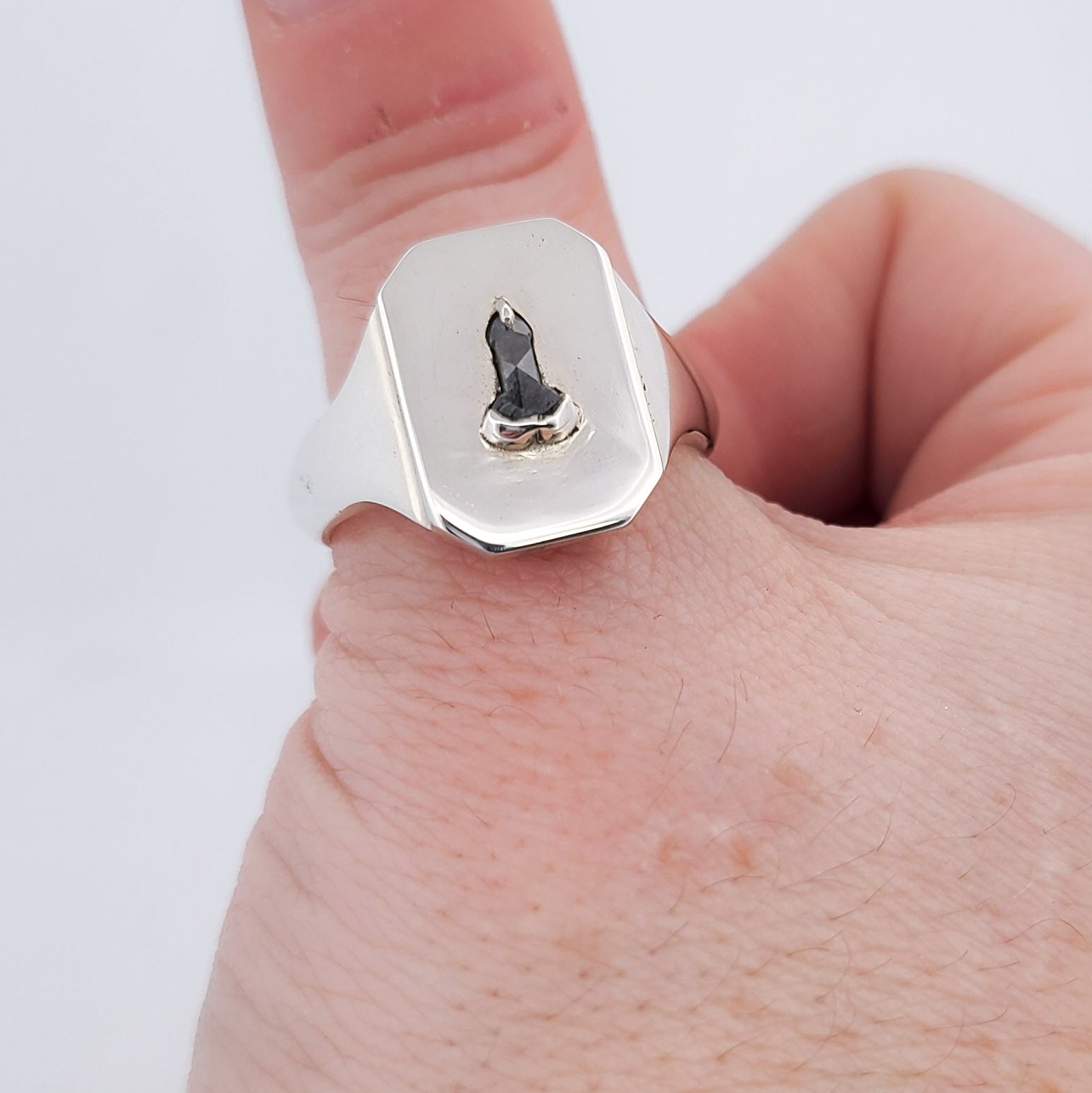 Collection of Mature Salt and Pepper Diamond Penis Signet Ring in a gallery layout