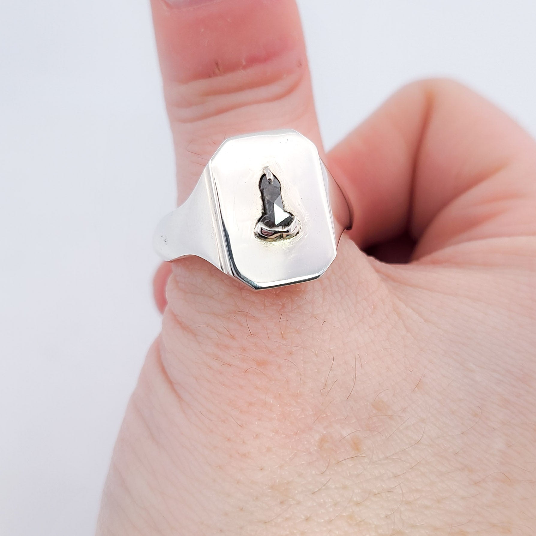 Collection of Mature Salt and Pepper Diamond Penis Signet Ring in a gallery layout