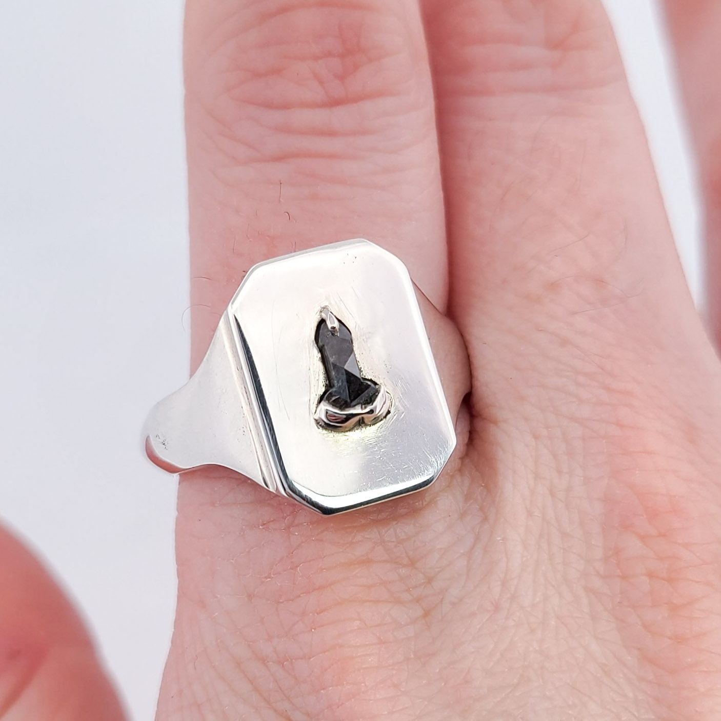 Collection of Mature Salt and Pepper Diamond Penis Signet Ring in a gallery layout