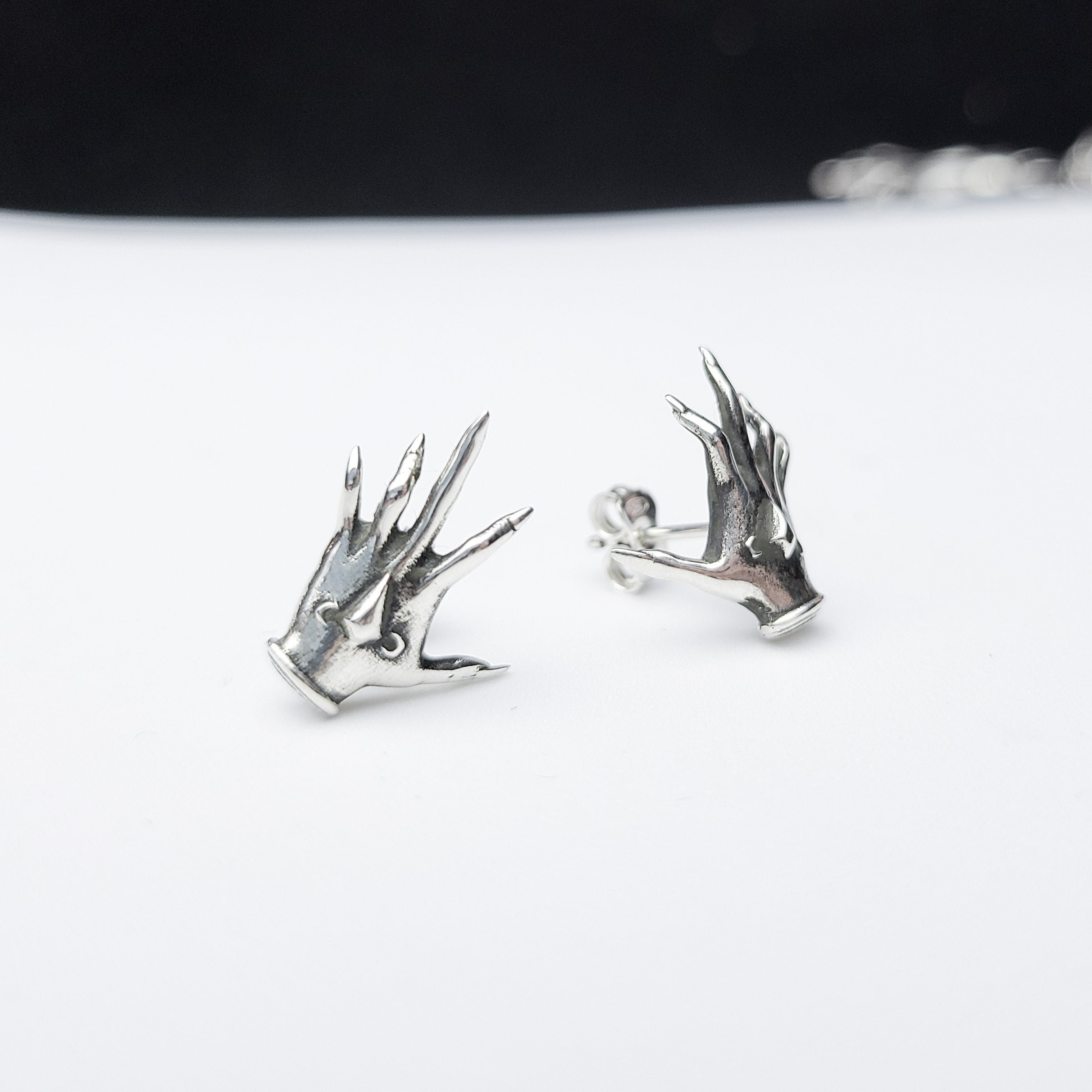 Collection of Palmistry Hands Stud Post Earrings in a gallery layout