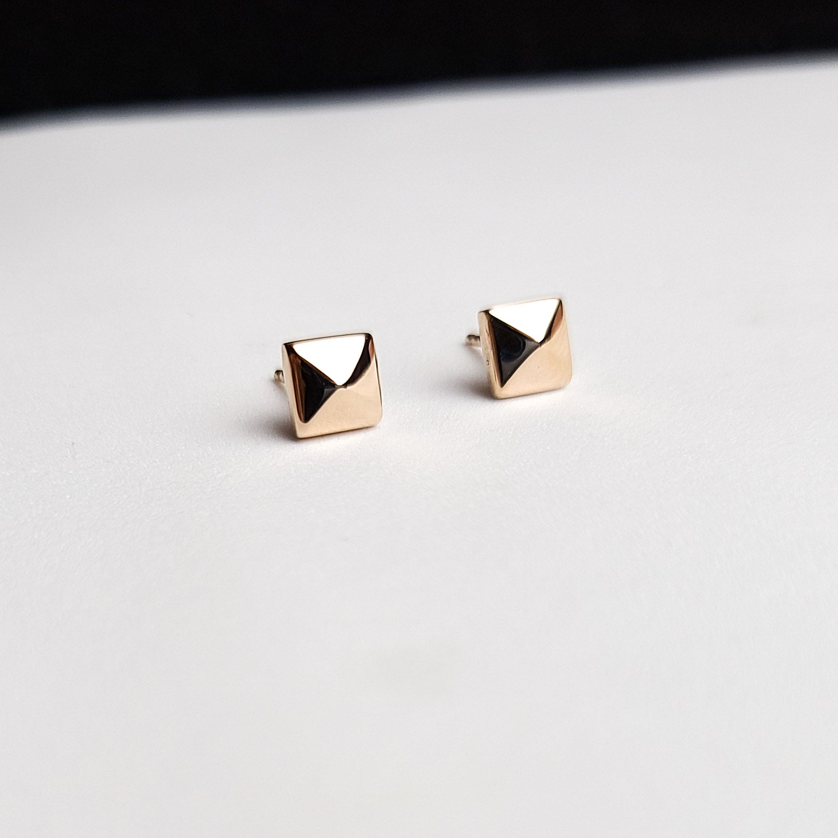 Collection of Rose Gold Square Pyramid Studs 10K - 14K in a gallery layout