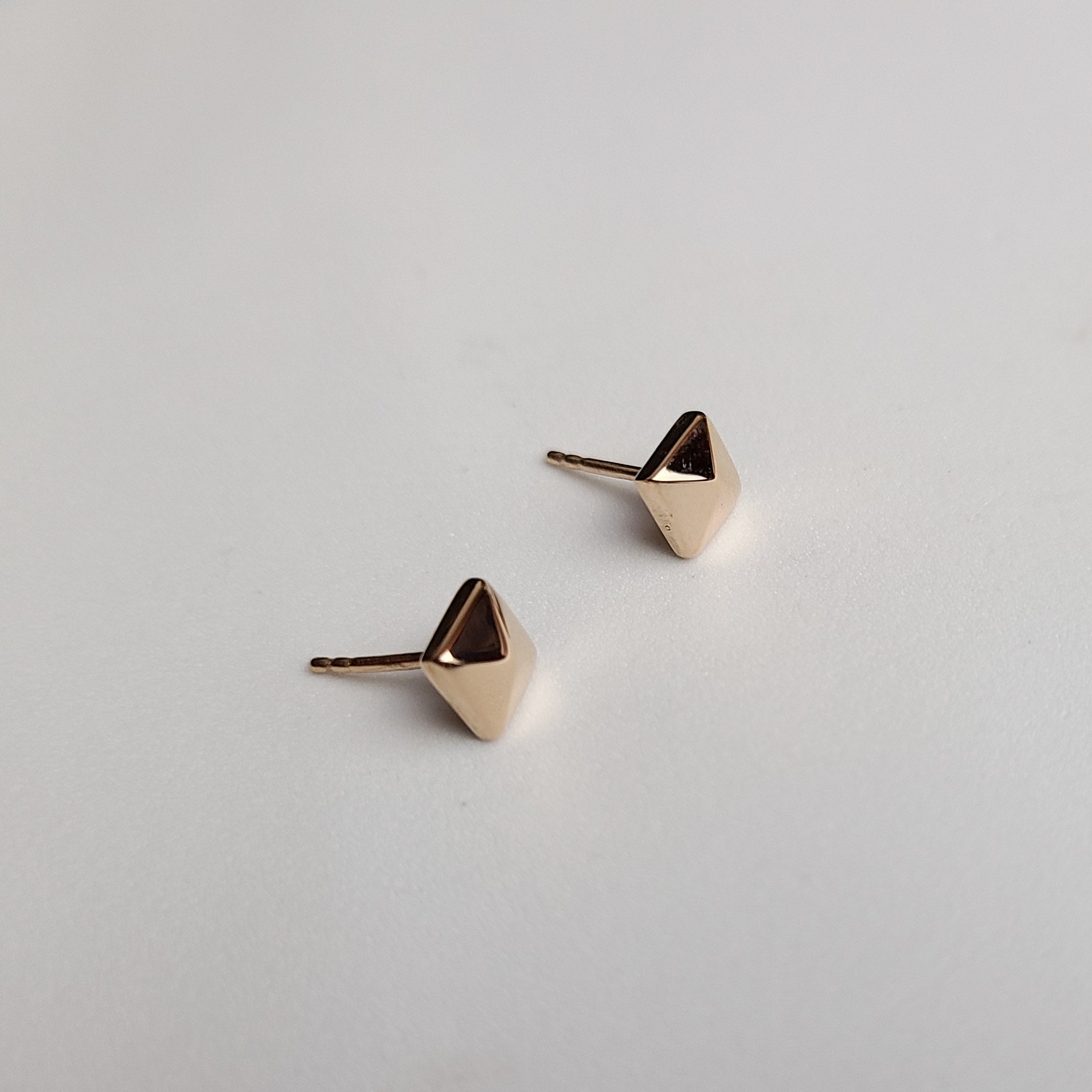 Collection of Rose Gold Square Pyramid Studs 10K - 14K in a gallery layout