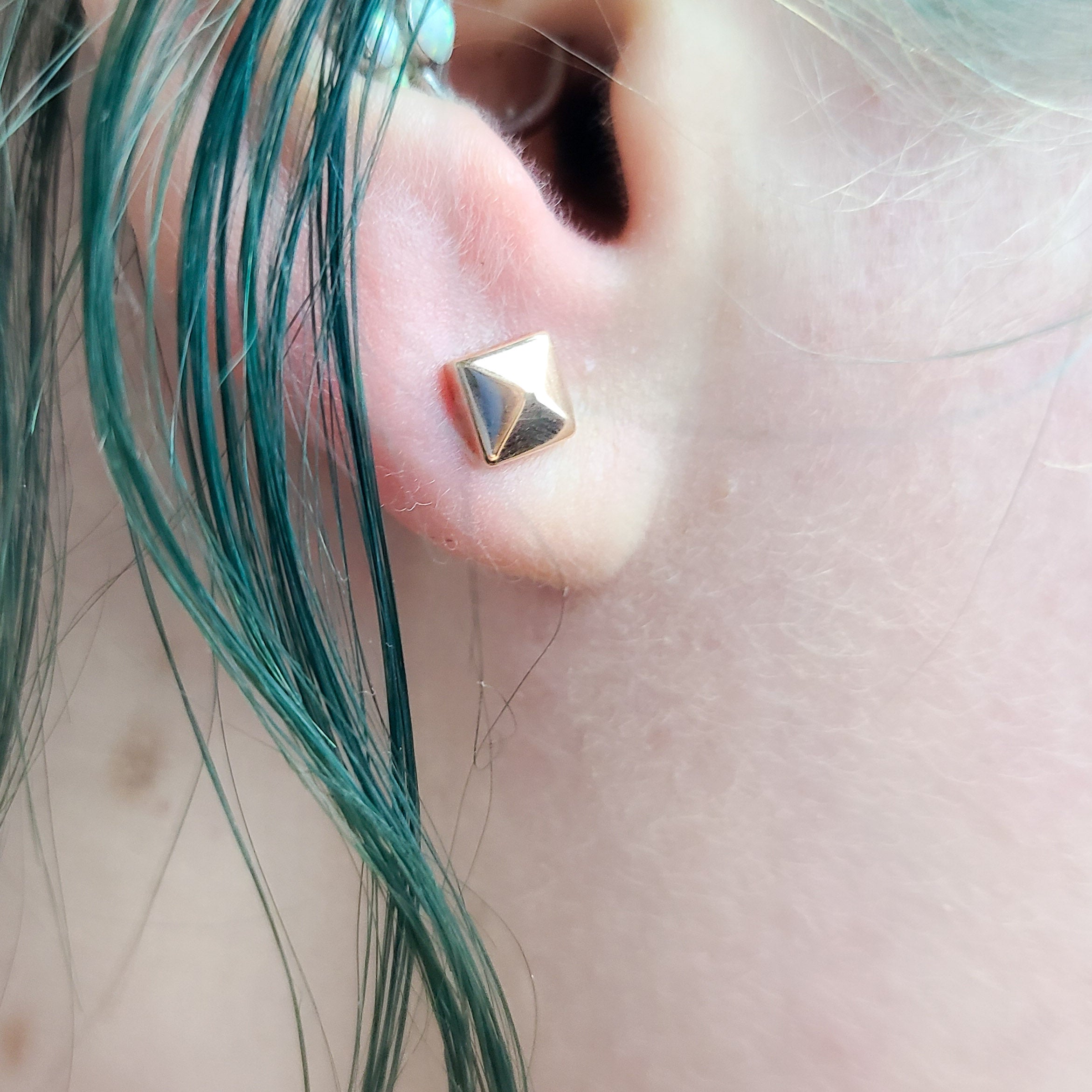 Collection of Rose Gold Square Pyramid Studs 10K - 14K in a gallery layout