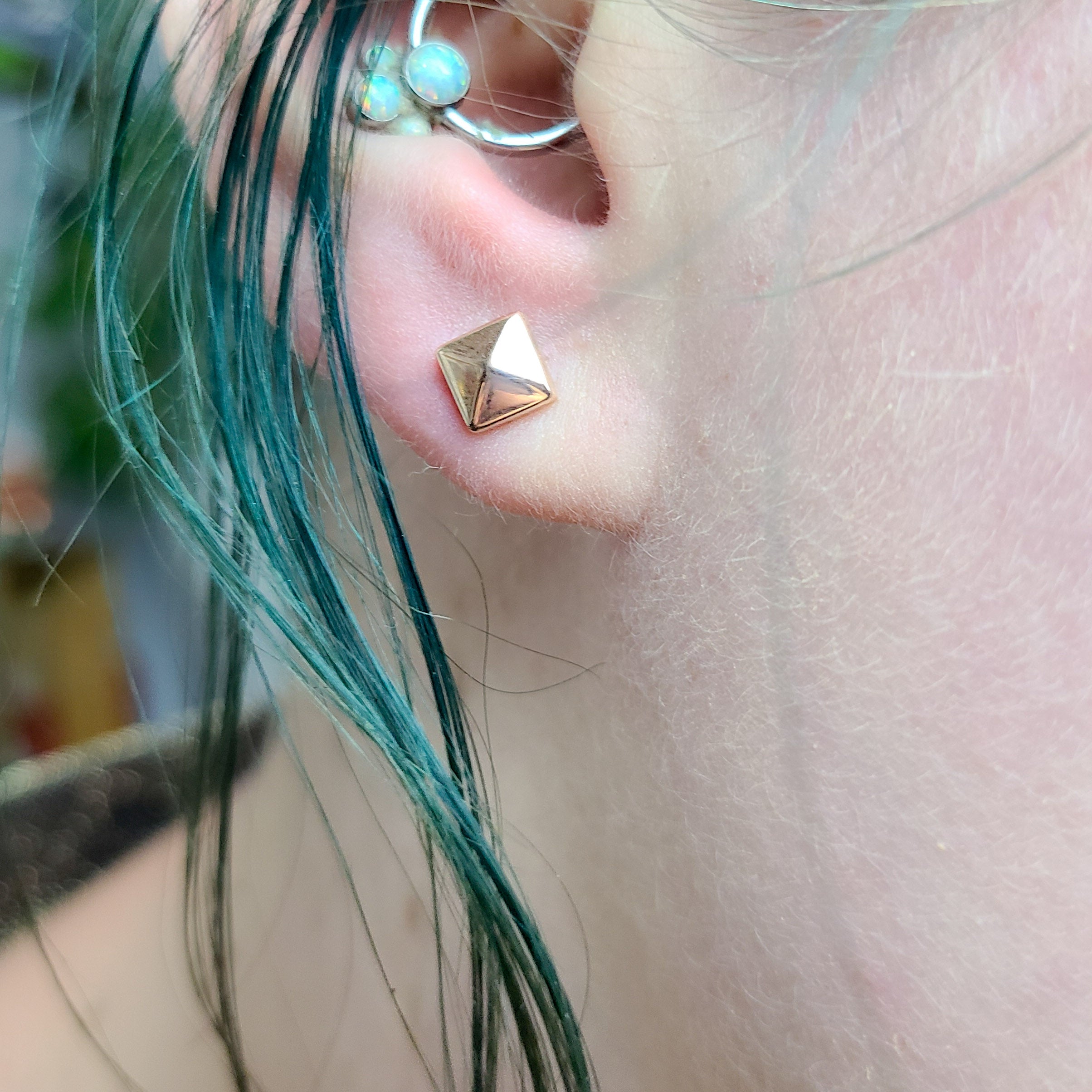 Collection of Rose Gold Square Pyramid Studs 10K - 14K in a gallery layout